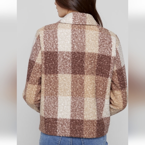 CHARLIE B Plaid Teddy Jacket in Brown and Cream Tones - Picture 2 of 6